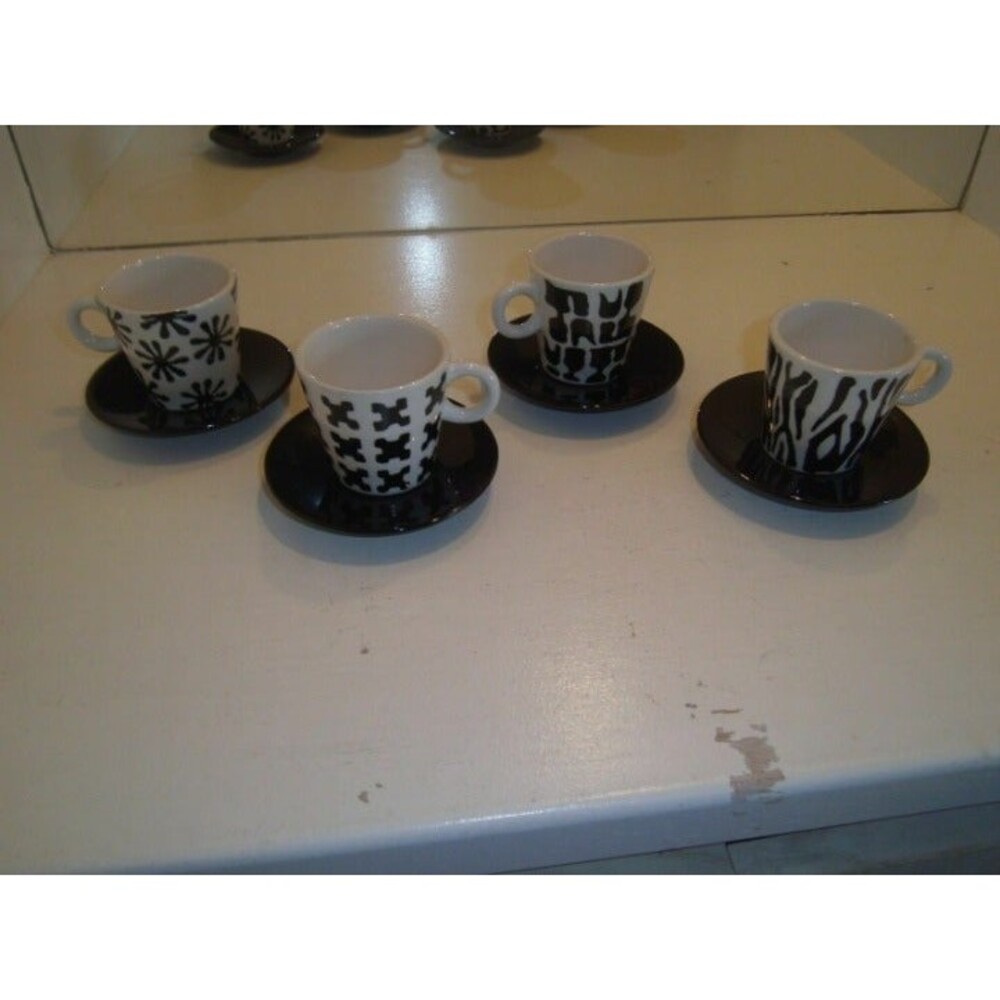 4 Home Target Demitasse Espresso Cups & Saucers Black / White 4 patterns